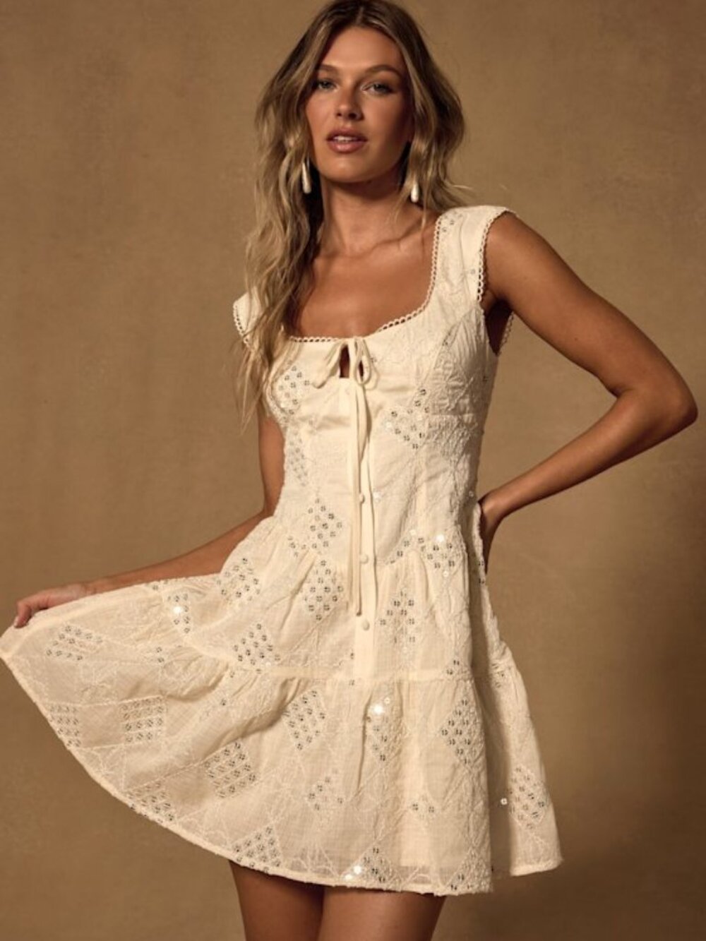 Lulus Antionette Cream Embroidered Sequin Button-front Mini Dress White